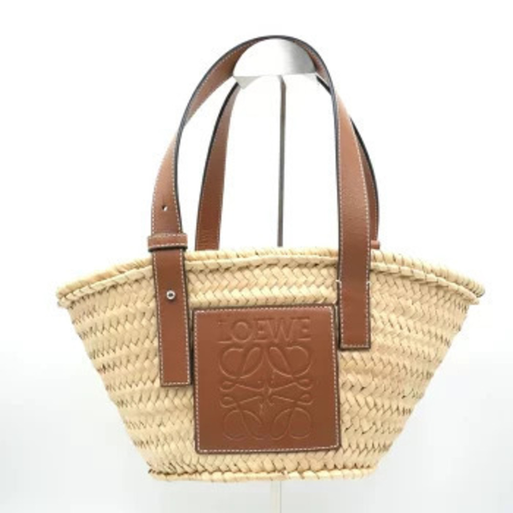 Loewe Basket Bag Anagram Palm Leaf Calfskin Leather Tote Bag Tan